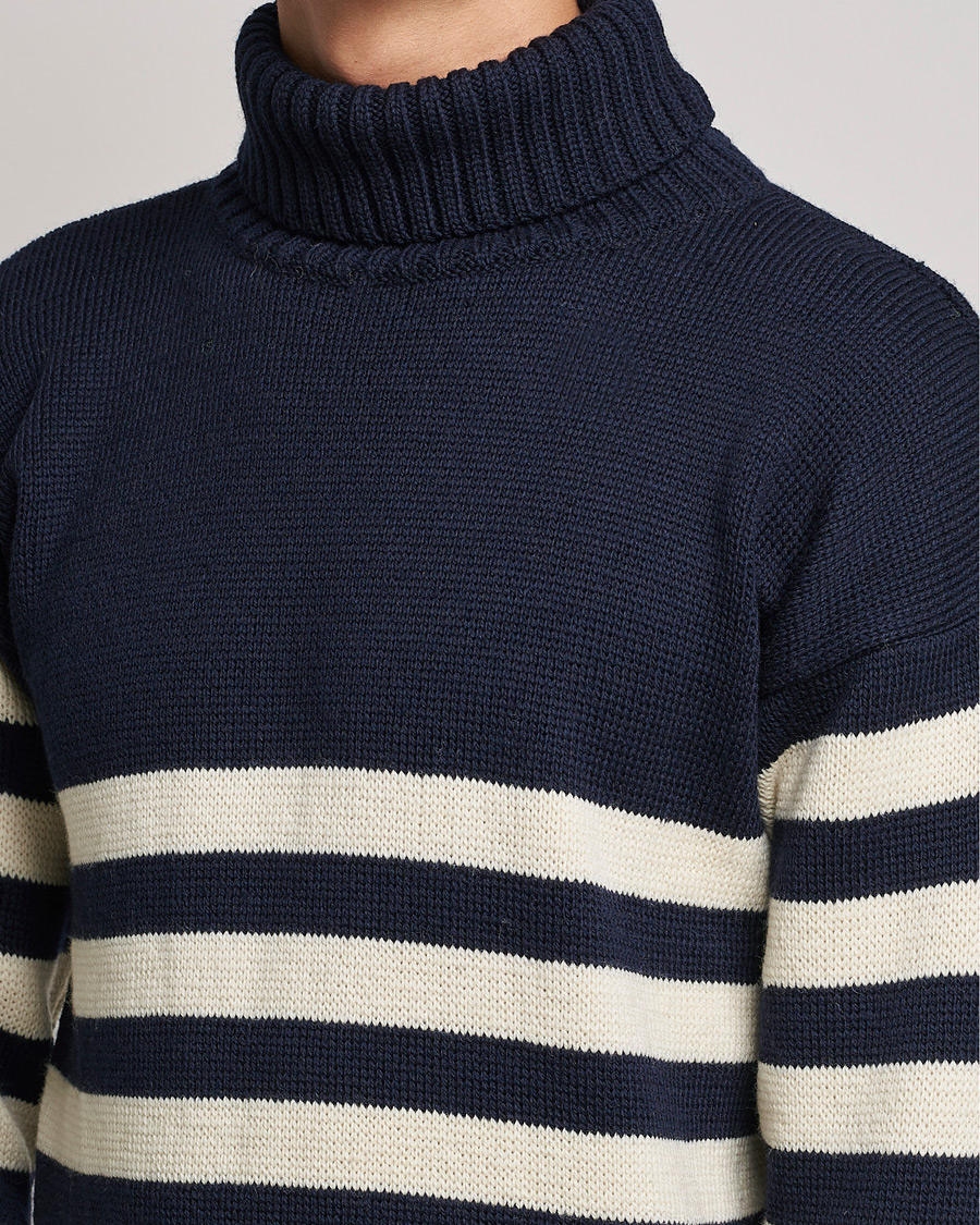 Men | Sweaters & Knitwear | Gloverall | Breton Submariner Wool Rollneck Navy/Ecru