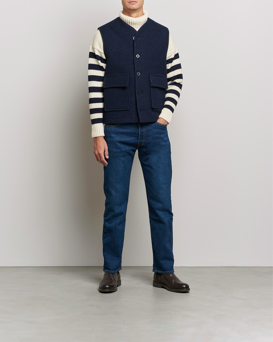 Men | Coats & Jackets | Gloverall | Roger Double Face Gilet Navy/Brown