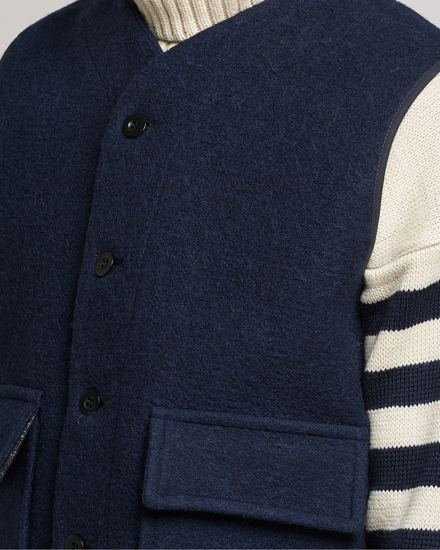 Men | Coats & Jackets | Gloverall | Roger Double Face Gilet Navy/Brown