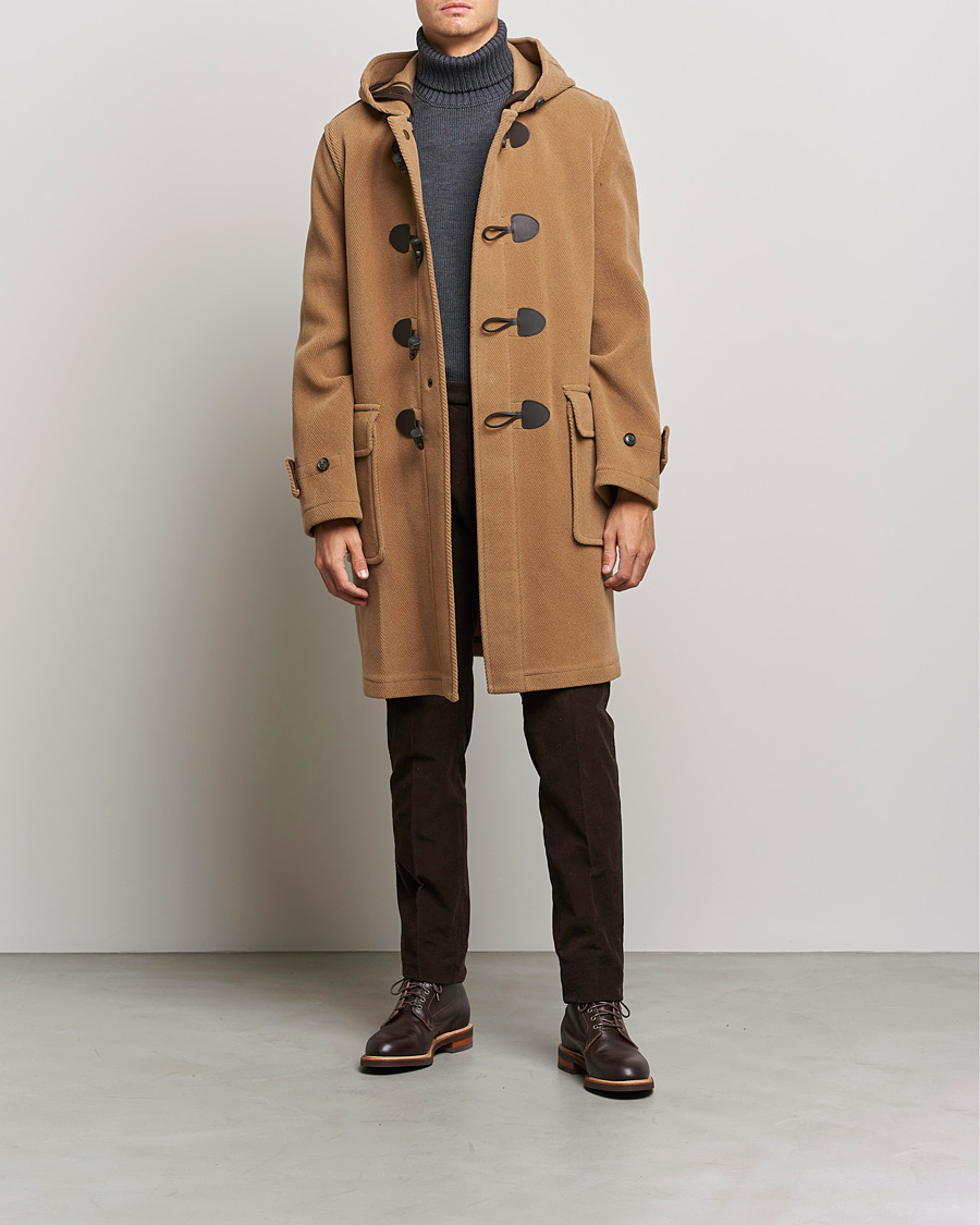 Men | Winter jackets | Gloverall | Edmund Herringbone Wool Duffle Camel