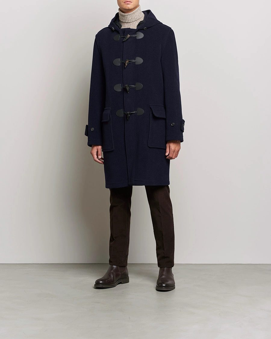 Gloverall Edmund Herringbone Wool Duffle Navy at CareOfCarl.com
