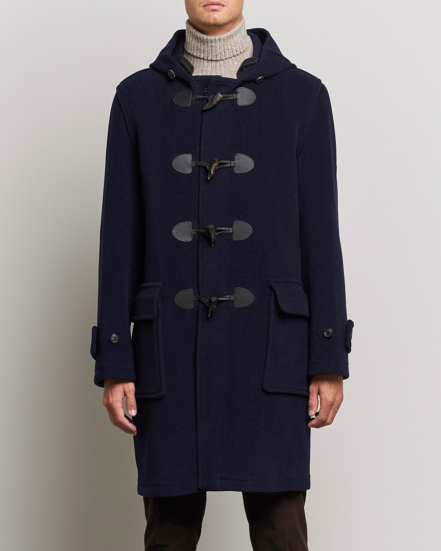 Gloverall Edmund Herringbone Wool Duffle Navy at CareOfCarl.com