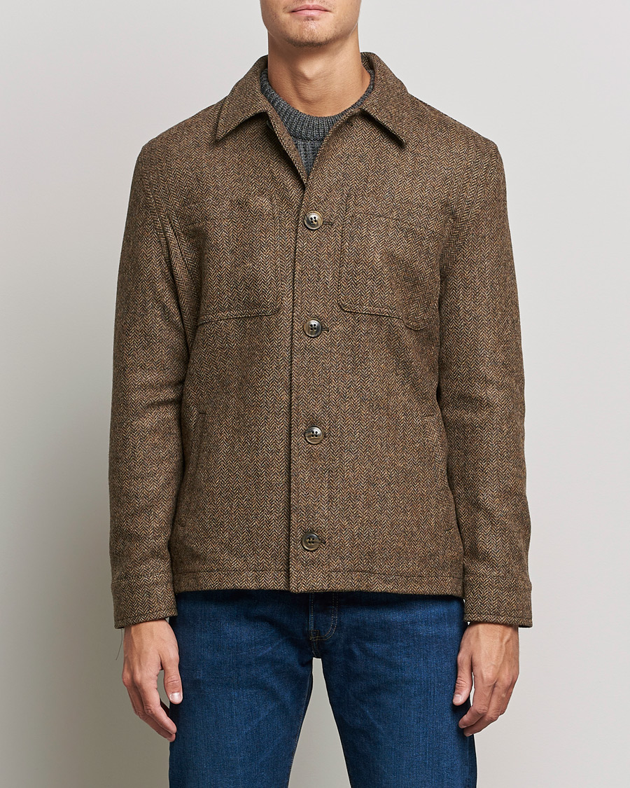 Men | Coats & Jackets | Gloverall | Walter Herringbone Wool Shirt Jacket Tan