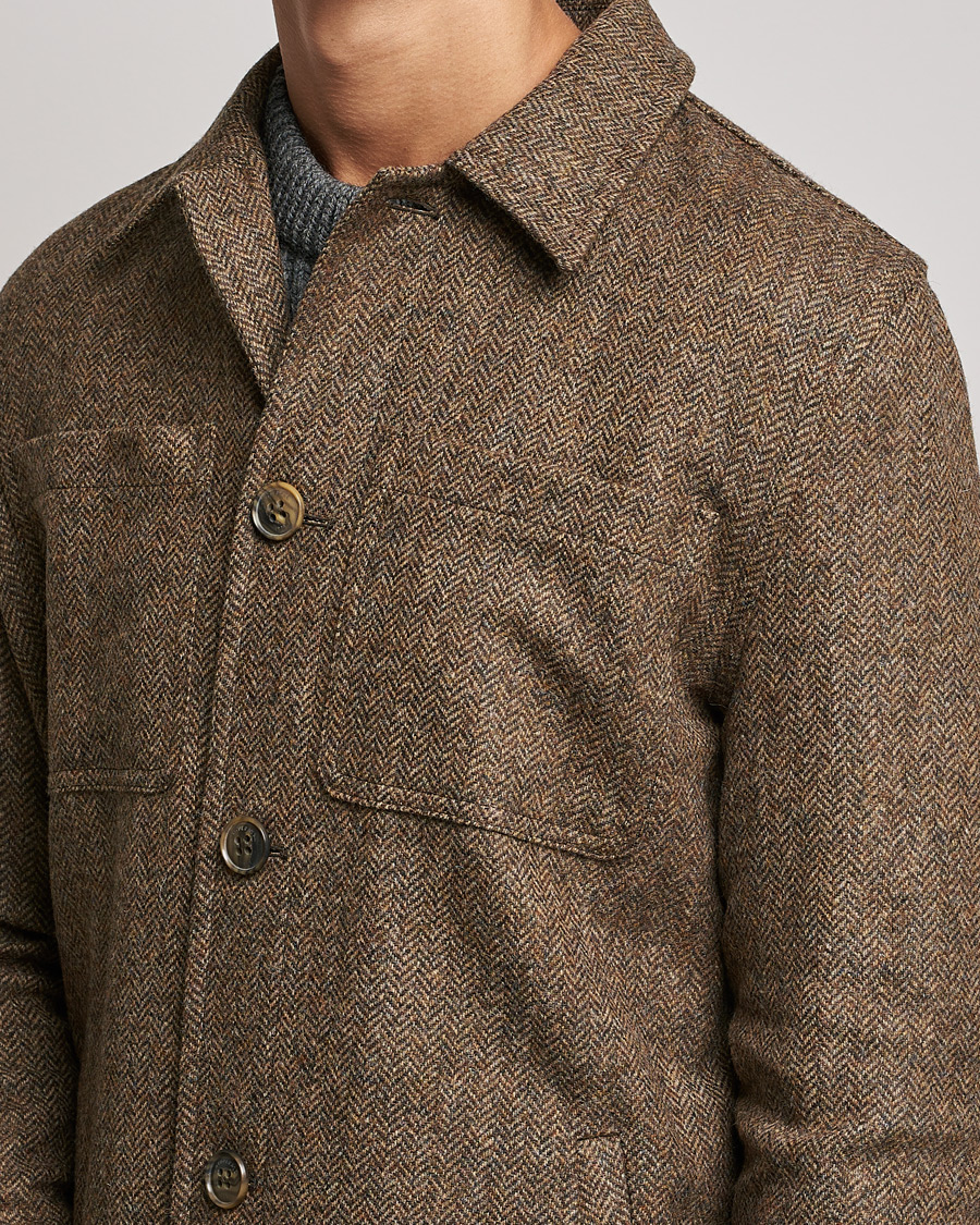 Gloverall Walter Herringbone Wool Shirt Jacket Tan at CareOfCarl.com