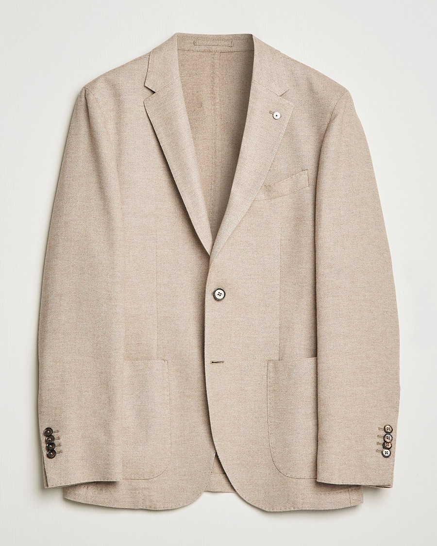 Men | Cotton Blazers | L.B.M. 1911 | Jack Herringbone Soft Cotton Blazer Beige