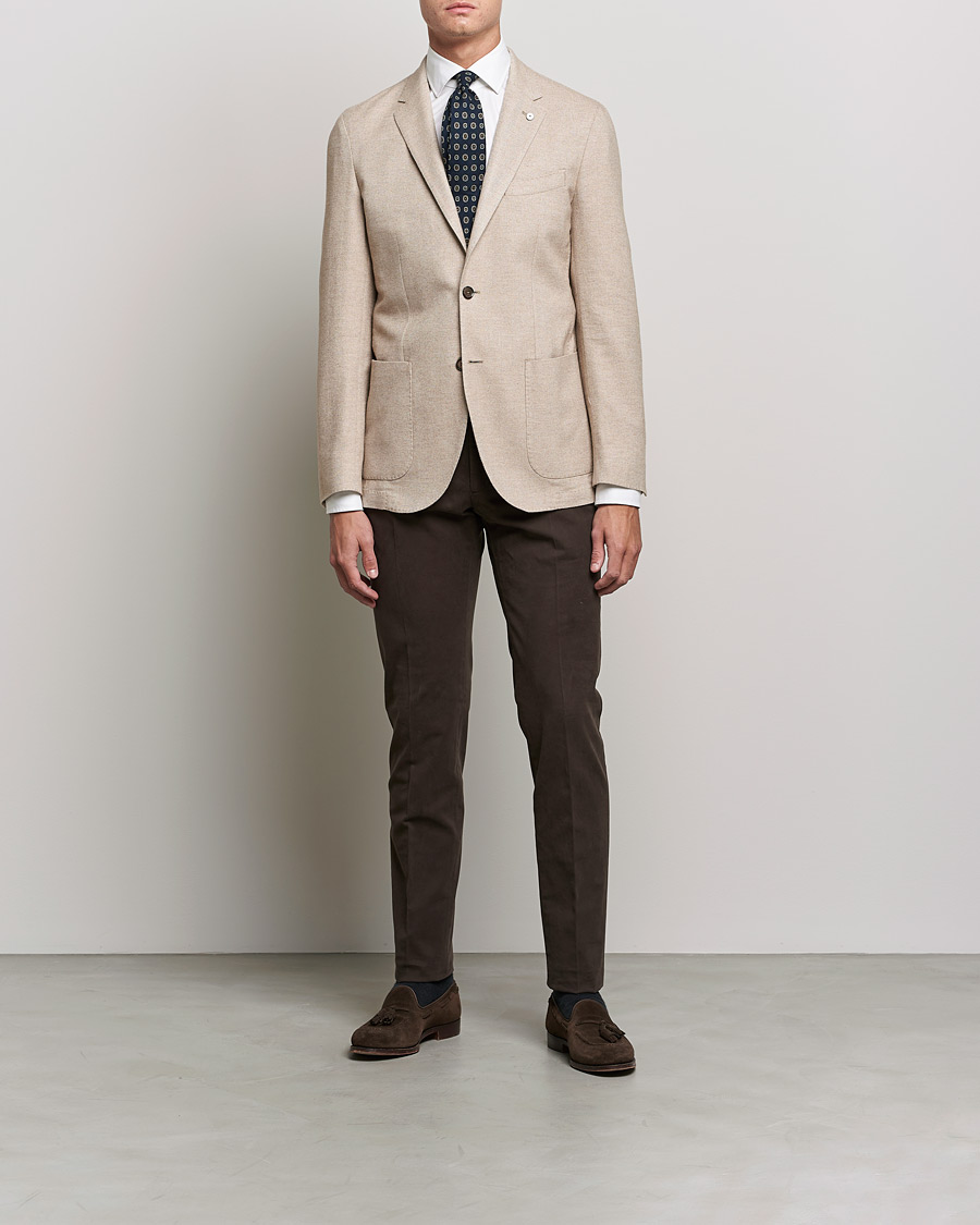 Men | Blazers | L.B.M. 1911 | Jack Herringbone Soft Cotton Blazer Beige