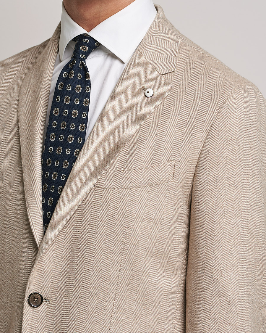Men | Blazers | L.B.M. 1911 | Jack Herringbone Soft Cotton Blazer Beige