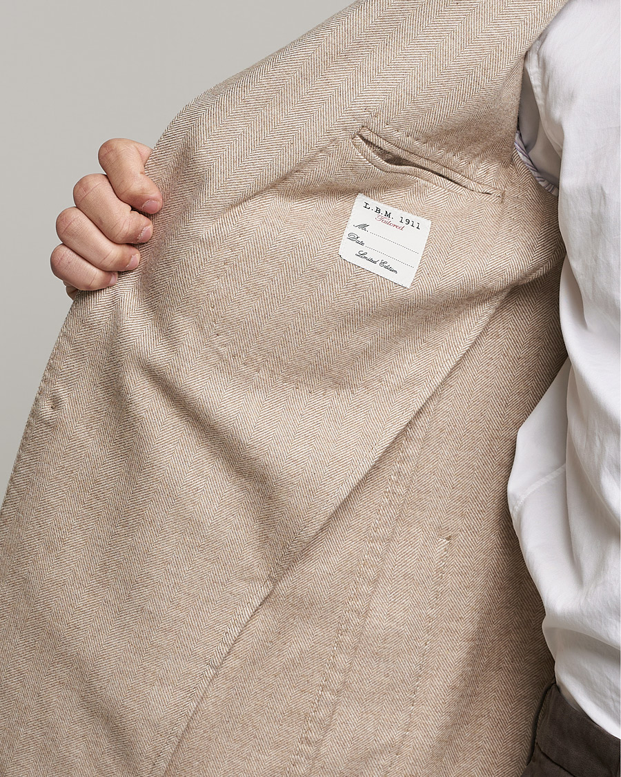 Men | Blazers | L.B.M. 1911 | Jack Herringbone Soft Cotton Blazer Beige