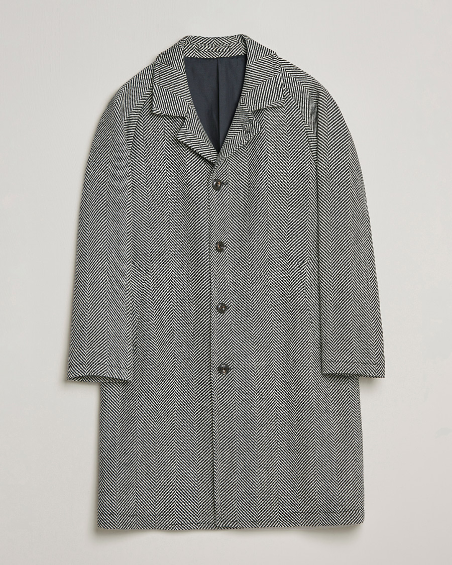 Men | Coats & Jackets | L.B.M. 1911 | Herringbone Raglan Wool Coat Black/White