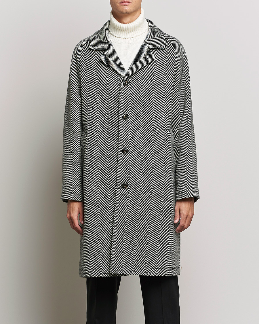 Men | Coats & Jackets | L.B.M. 1911 | Herringbone Raglan Wool Coat Black/White