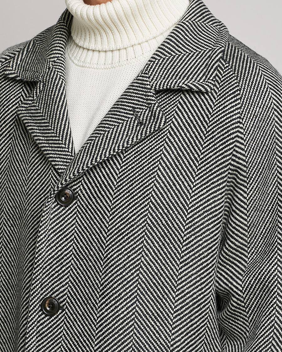 Men | Coats & Jackets | L.B.M. 1911 | Herringbone Raglan Wool Coat Black/White
