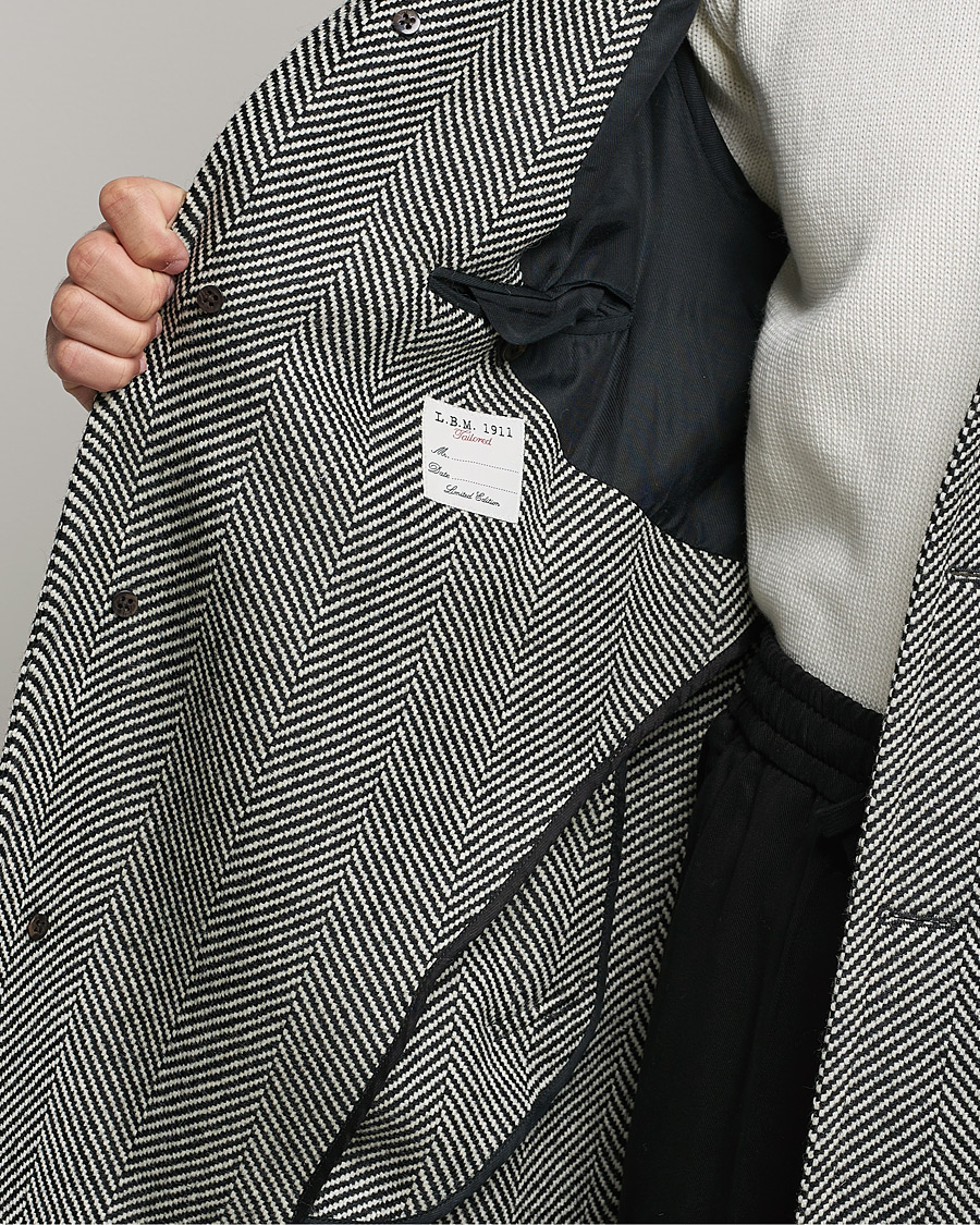 Men | Coats & Jackets | L.B.M. 1911 | Herringbone Raglan Wool Coat Black/White