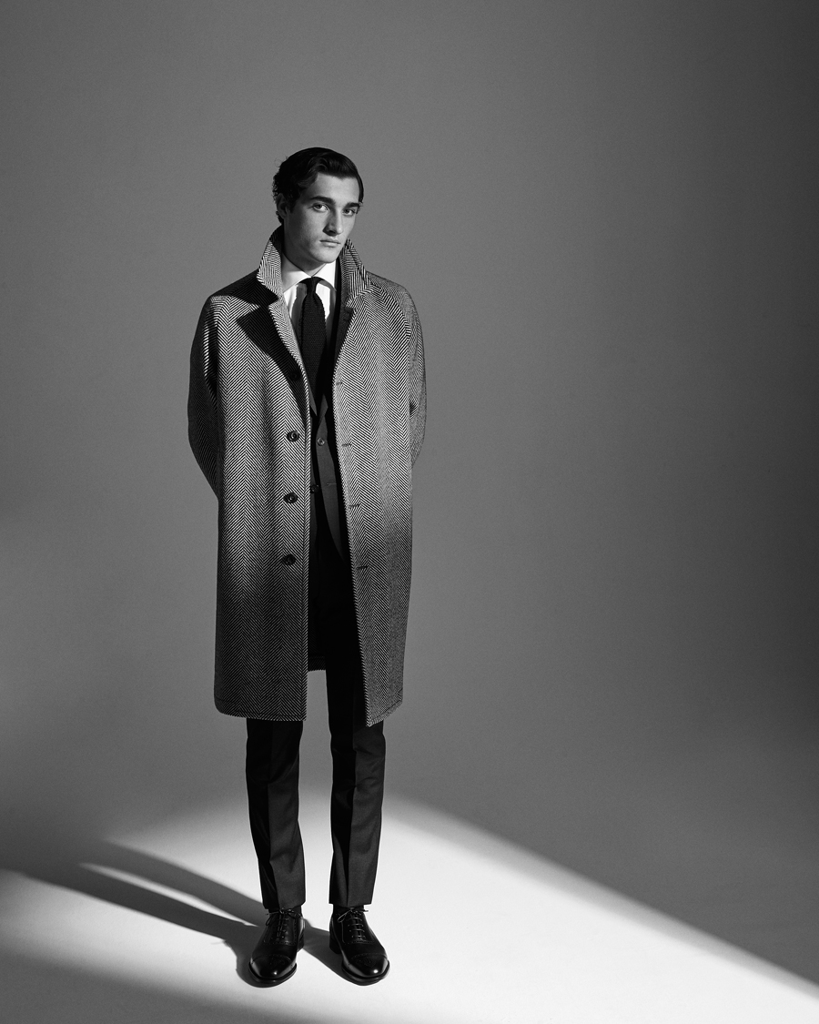 Men | Coats & Jackets | L.B.M. 1911 | Herringbone Raglan Wool Coat Black/White
