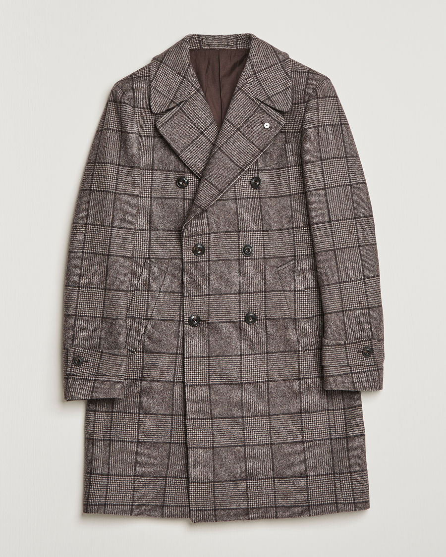 L.B.M. 1911 Double Breasted Checked Wool Coat Brown at CareOfCarl.com