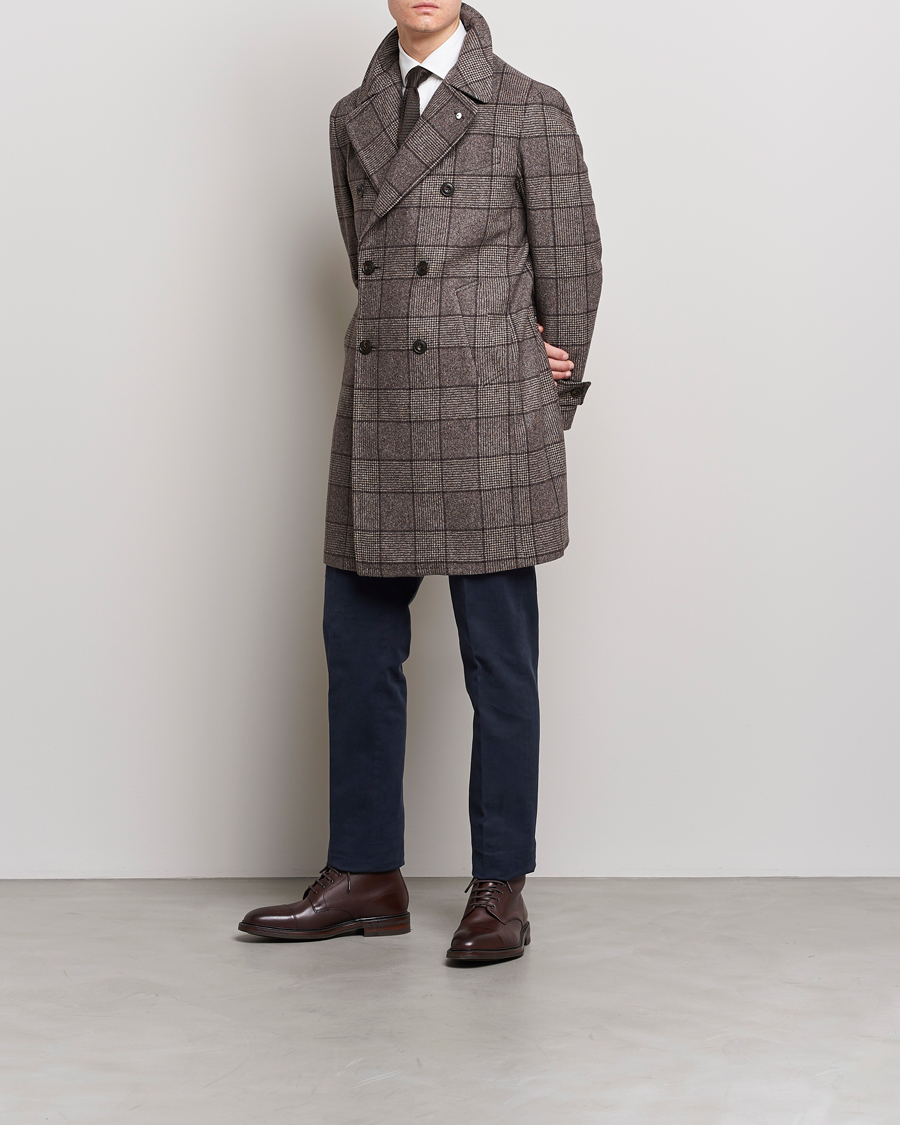 Men | Coats & Jackets | L.B.M. 1911 | Double Breasted Checked Wool Coat Brown