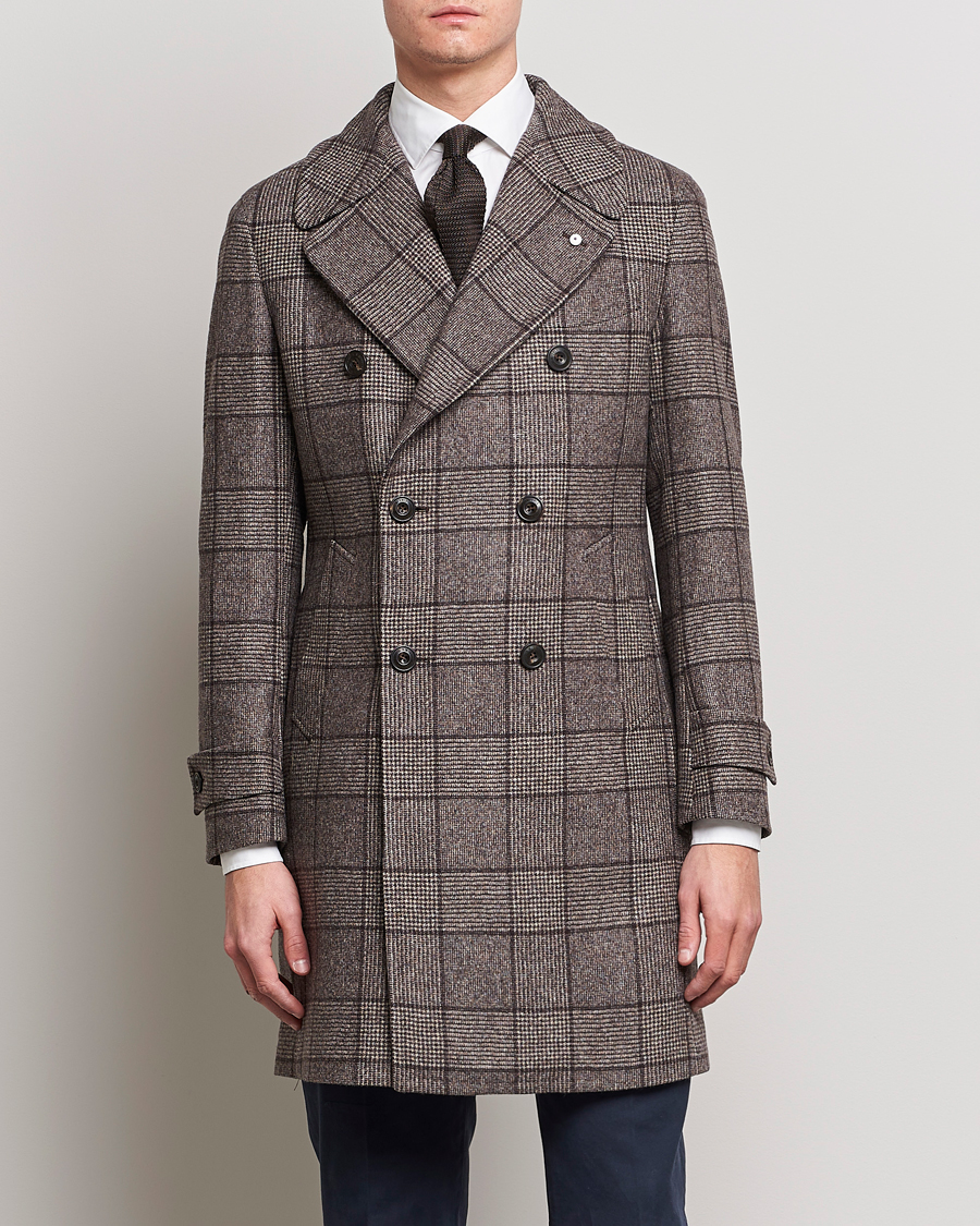 Men | Coats & Jackets | L.B.M. 1911 | Double Breasted Checked Wool Coat Brown