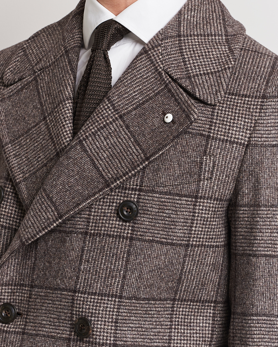 L.B.M. 1911 Double Breasted Checked Wool Coat Brown at CareOfCarl.com