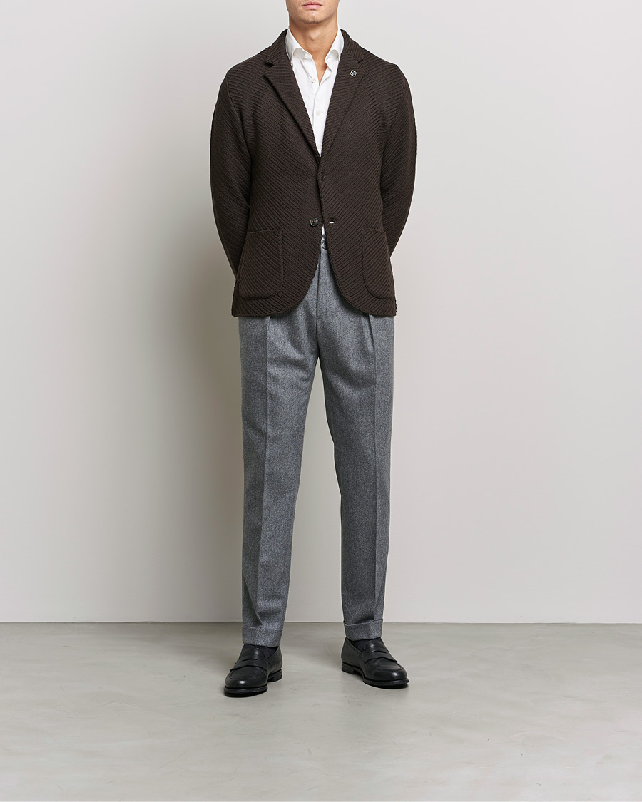Men | Blazers | Lardini | Structured Knitted Wool Blazer Dark Brown