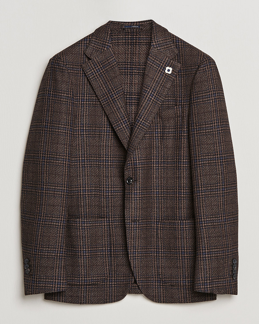 Men | Blazers | Lardini | Checked Patch Pocket Wool/Silk Blazer Brown