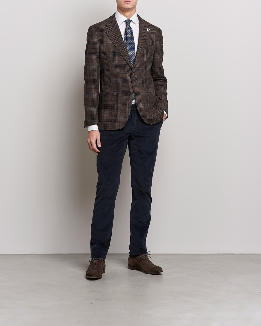 Men |  | Lardini | Checked Patch Pocket Wool/Silk Blazer Brown