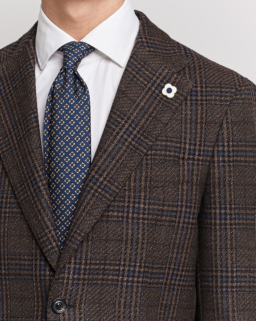 Men | Blazers | Lardini | Checked Patch Pocket Wool/Silk Blazer Brown