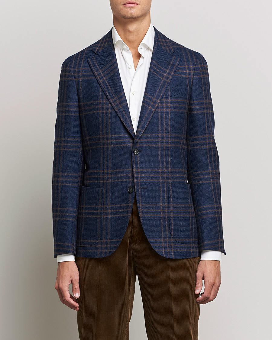 Men | Wool Blazers | Lardini | Checked Wool Blazer Navy