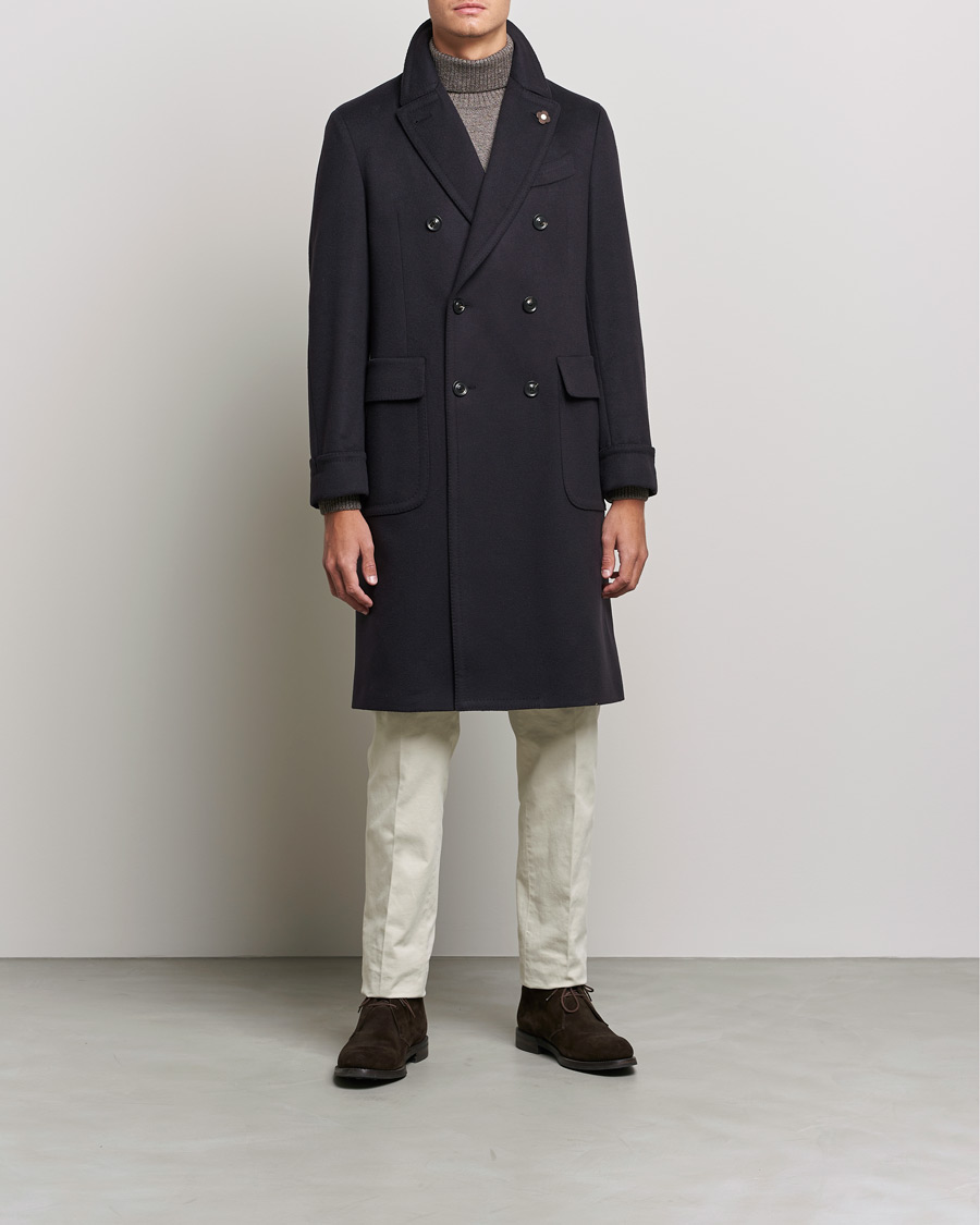 Men | Coats & Jackets | Lardini | Ulster Double Breasted Wool Coat Navy