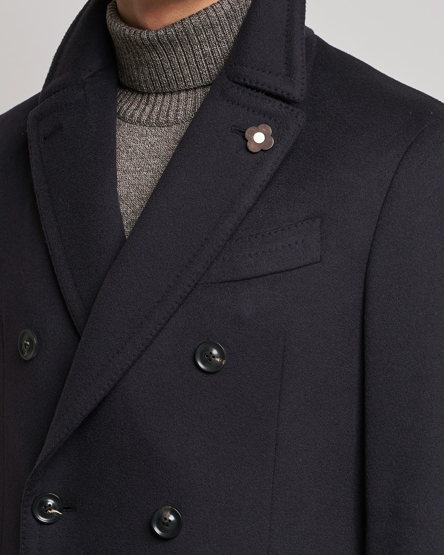 Men | Coats & Jackets | Lardini | Ulster Double Breasted Wool Coat Navy