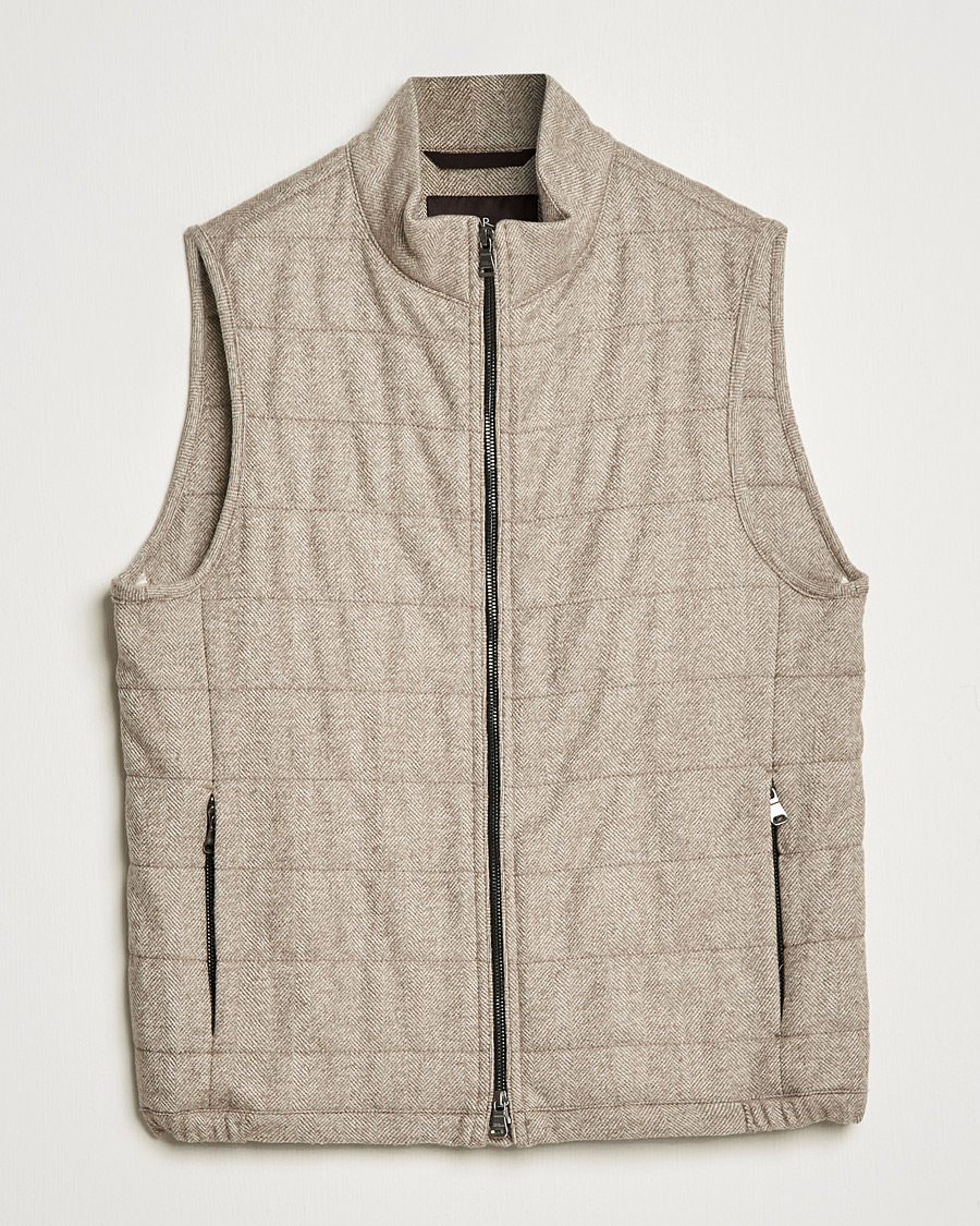 Men | Coats & Jackets | Oscar Jacobson | Liner EVO Wool Herringbone Waistcoat Beige