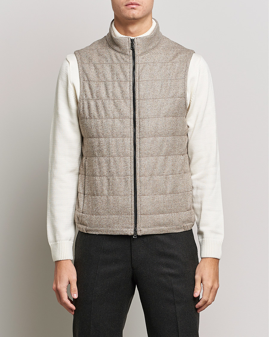 Men | Coats & Jackets | Oscar Jacobson | Liner EVO Wool Herringbone Waistcoat Beige