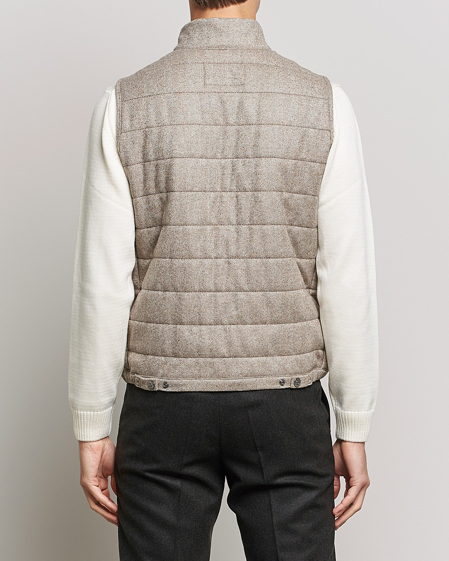 Men | Coats & Jackets | Oscar Jacobson | Liner EVO Wool Herringbone Waistcoat Beige