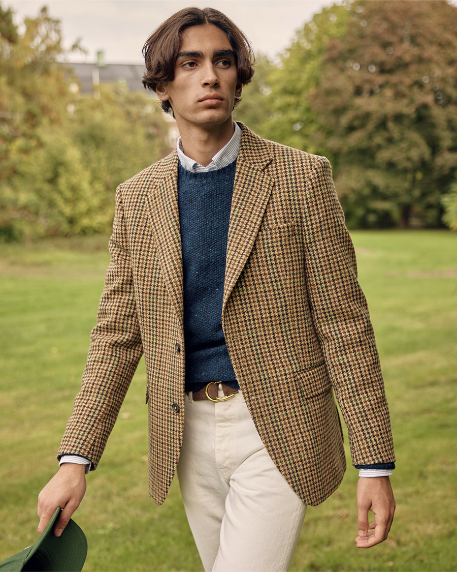 Men | Blazers | Oscar Jacobson | Freeman Moon Houndstooth Tweed Blazer Beige