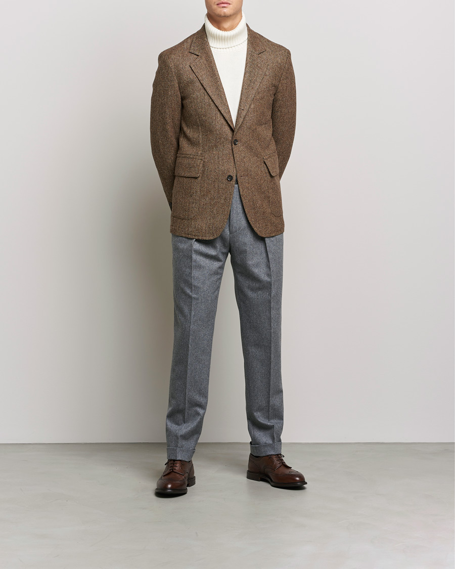 Men | Blazers | Oscar Jacobson | Fares Moon Herringbone Tweed Blazer Brown