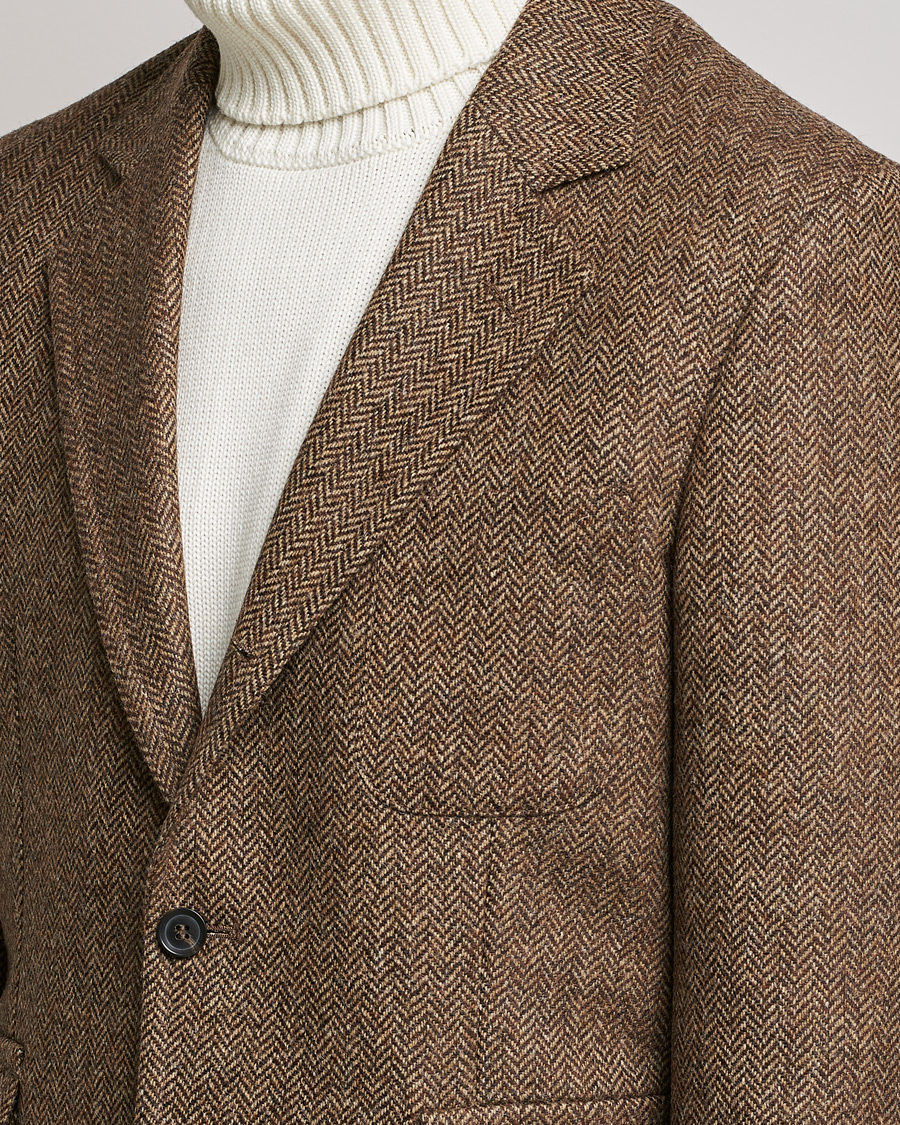 Men | Blazers | Oscar Jacobson | Fares Moon Herringbone Tweed Blazer Brown