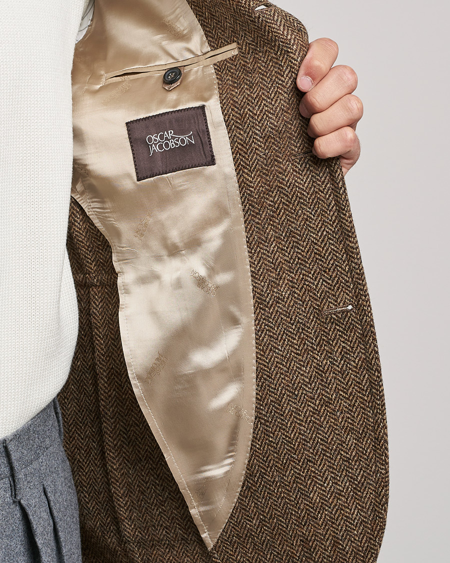 Men | Blazers | Oscar Jacobson | Fares Moon Herringbone Tweed Blazer Brown