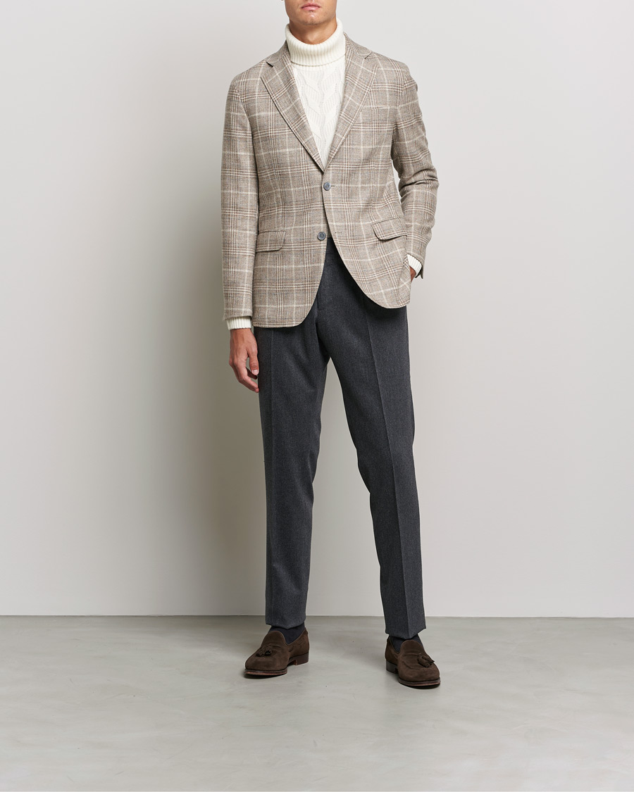 Men | Blazers | Oscar Jacobson | Ferry Soft Checked Wool Blazer Beige