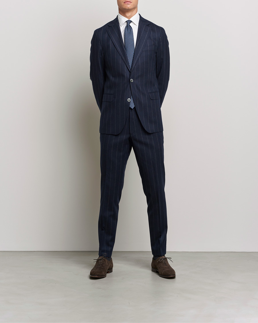 Men |  | Oscar Jacobson | Ego Pinstripe Wool Flannel Suit Navy