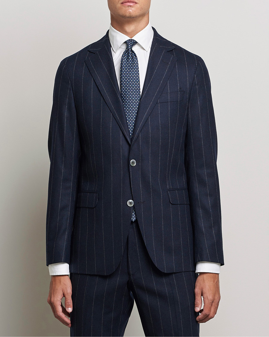 Men | Suits | Oscar Jacobson | Ego Pinstripe Wool Flannel Suit Navy