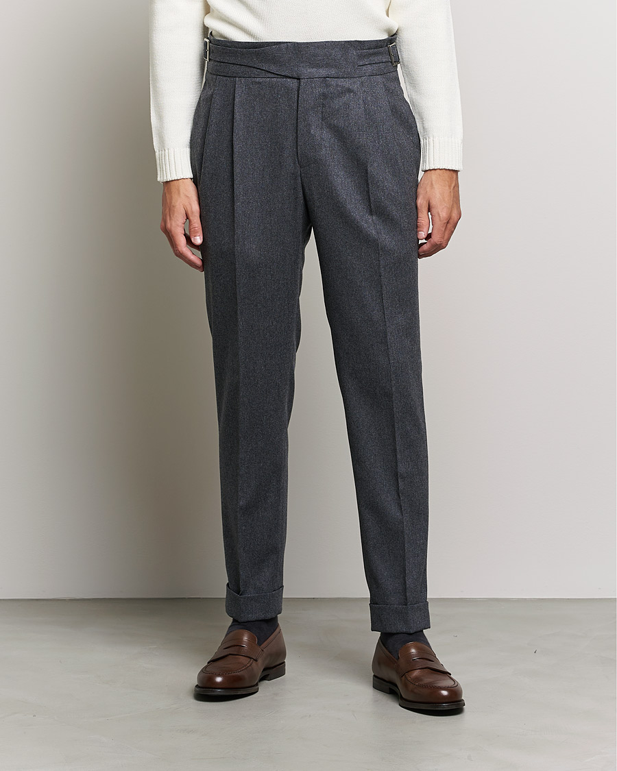 Men | Trousers | Oscar Jacobson | Gurkha Flannel Trousers Charcoal