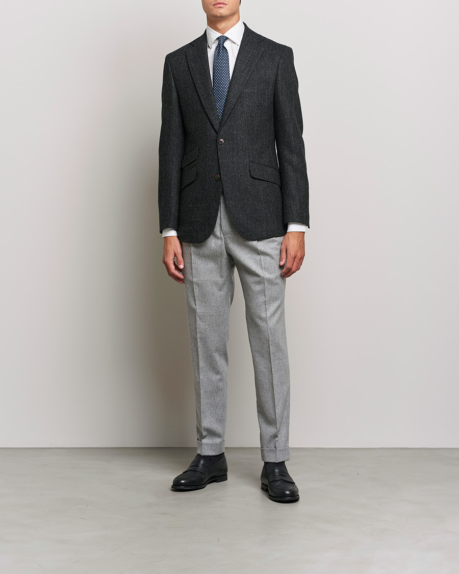 Men | Trousers | Oscar Jacobson | Gurkha Flannel Trousers Light Grey