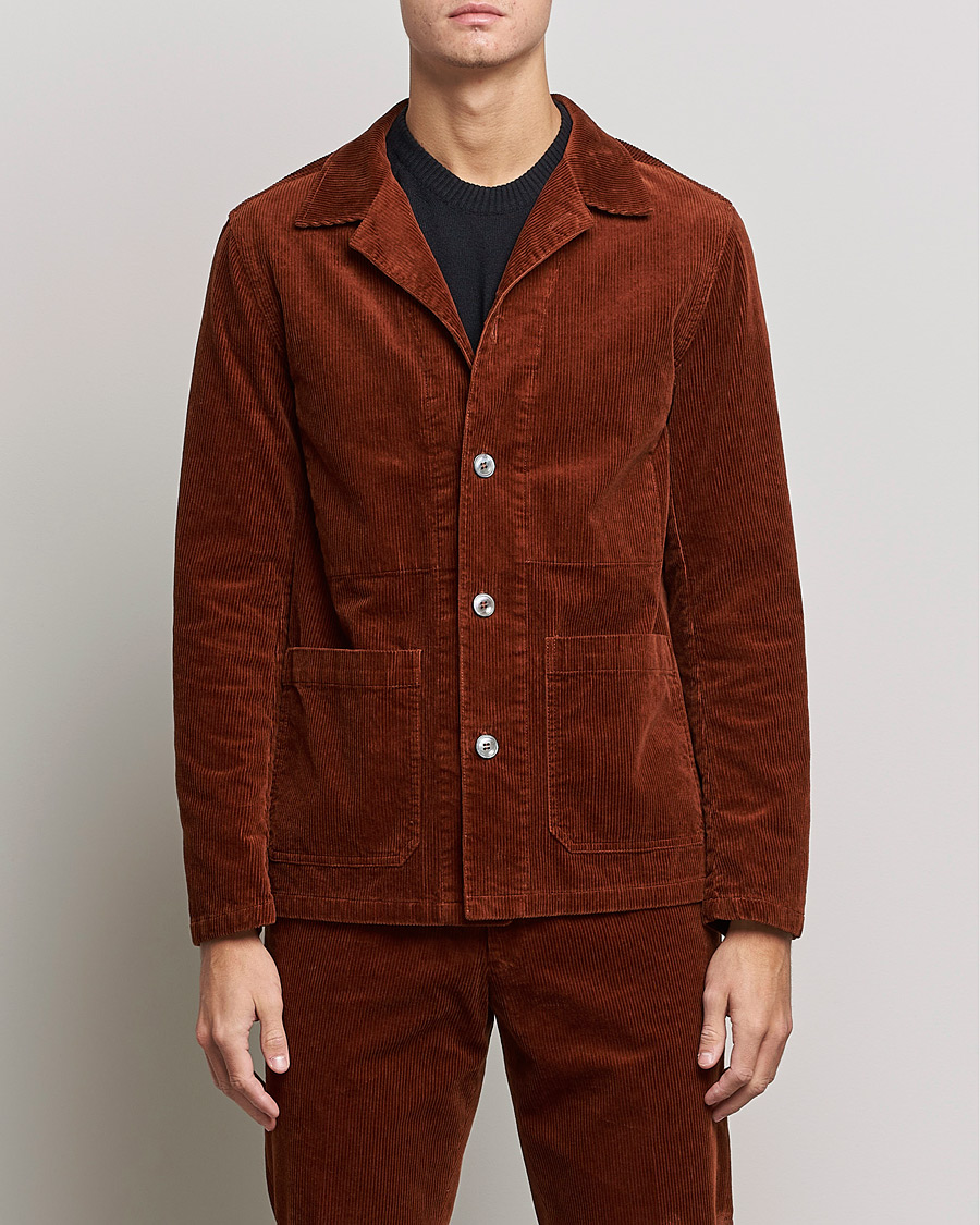 Men | Shirts | Oscar Jacobson | Hampus Corduroy Shirt Jacket Orange