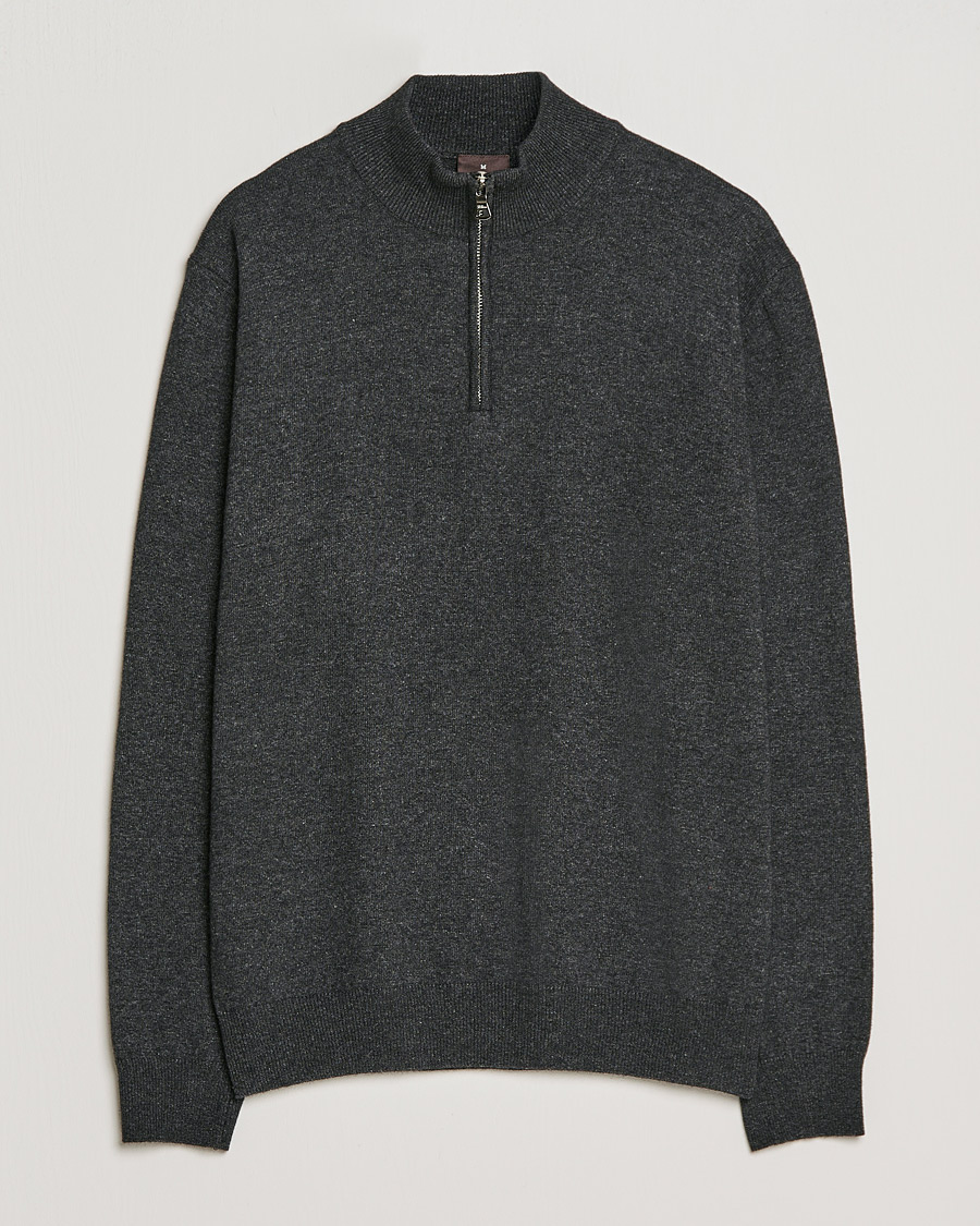 Men | Sweaters & Knitwear | Oscar Jacobson | Patton Wool/Cashmere Half Zip Charcoal