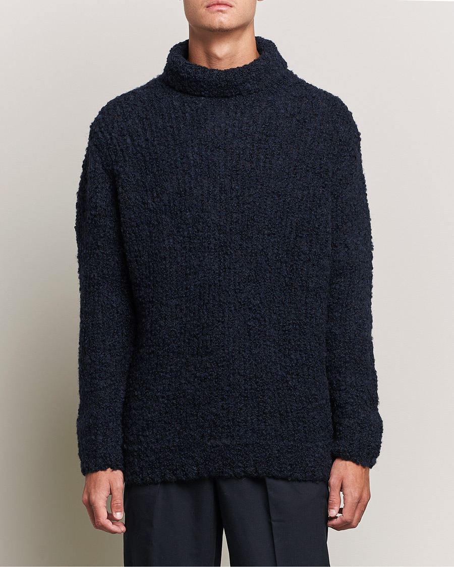 Men | Sweaters & Knitwear | Oscar Jacobson | Krister Wool/Alpaca Rollneck Navy