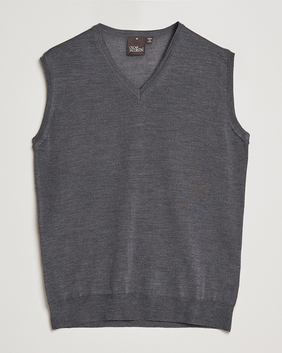 Men | Sweaters & Knitwear | Oscar Jacobson | Roger Extrafine Merino Vest Grey