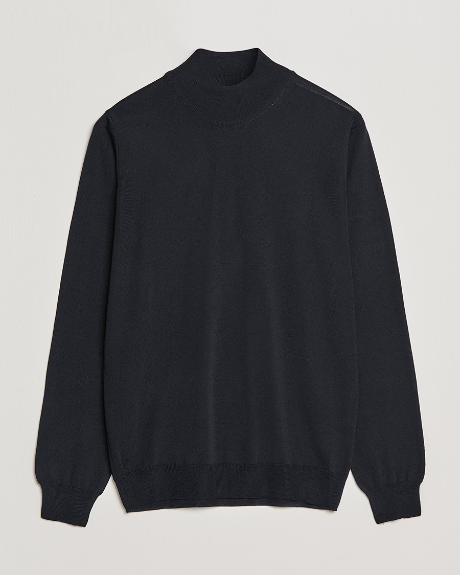 Men | Sweaters & Knitwear | Oscar Jacobson | Hilton Extrafine Merino Mock Neck Navy