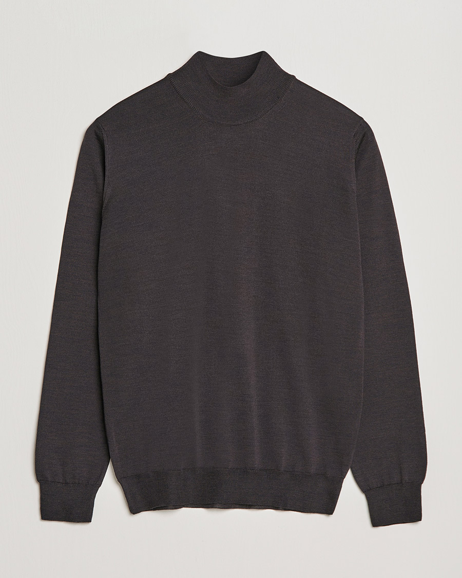 Men | Sweaters & Knitwear | Oscar Jacobson | Hilton Extrafine Merino Mock Neck Brown