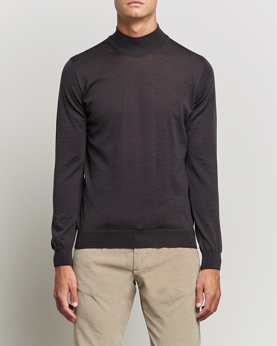 Men | Sweaters & Knitwear | Oscar Jacobson | Hilton Extrafine Merino Mock Neck Brown
