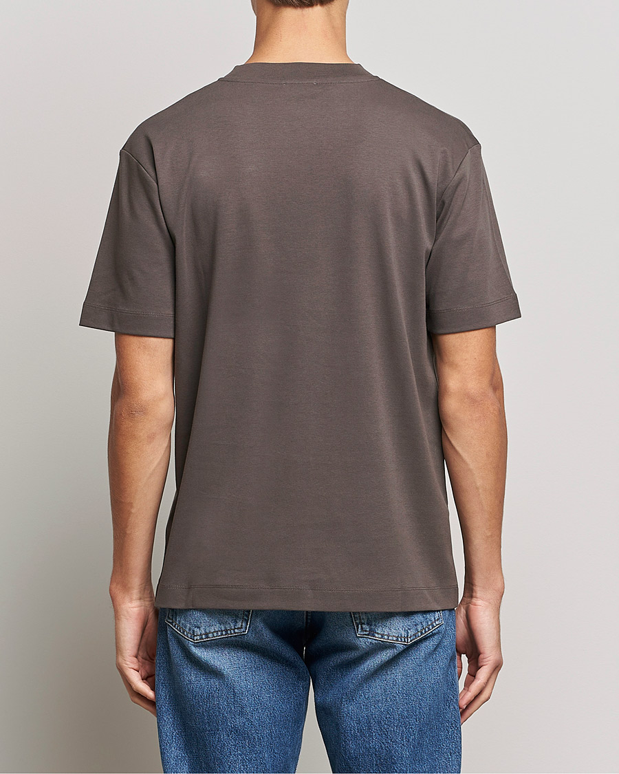 Men | T-Shirts | Sunspel | Brushed Cotton Mock Neck Tee Dark Walnut
