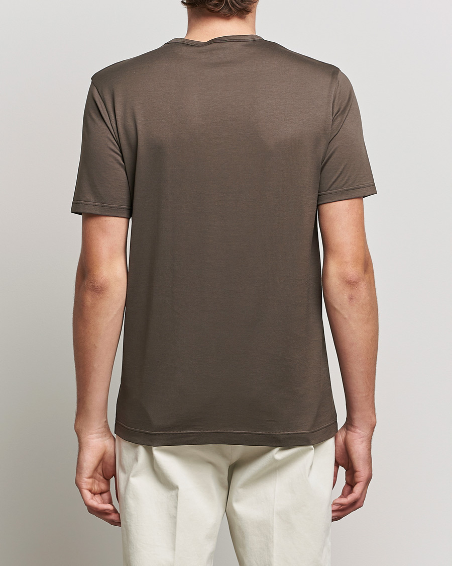 Men | T-Shirts | Sunspel | Crew Neck Cotton Tee Dark Walnut