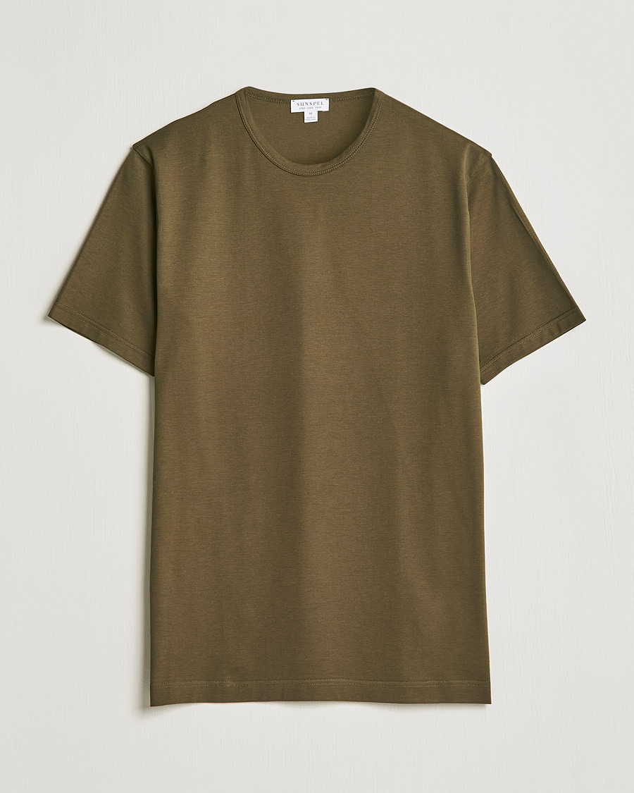 Men | T-Shirts | Sunspel | Crew Neck Cotton Tee Dark Moss